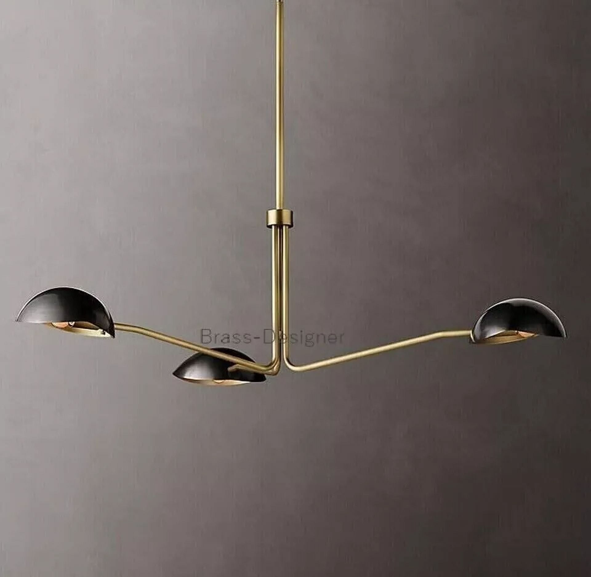 Mid Century Brass Black Shade Sputnik Italian Stilnovo Chandelier Antique Vintage Ceiling Fixture