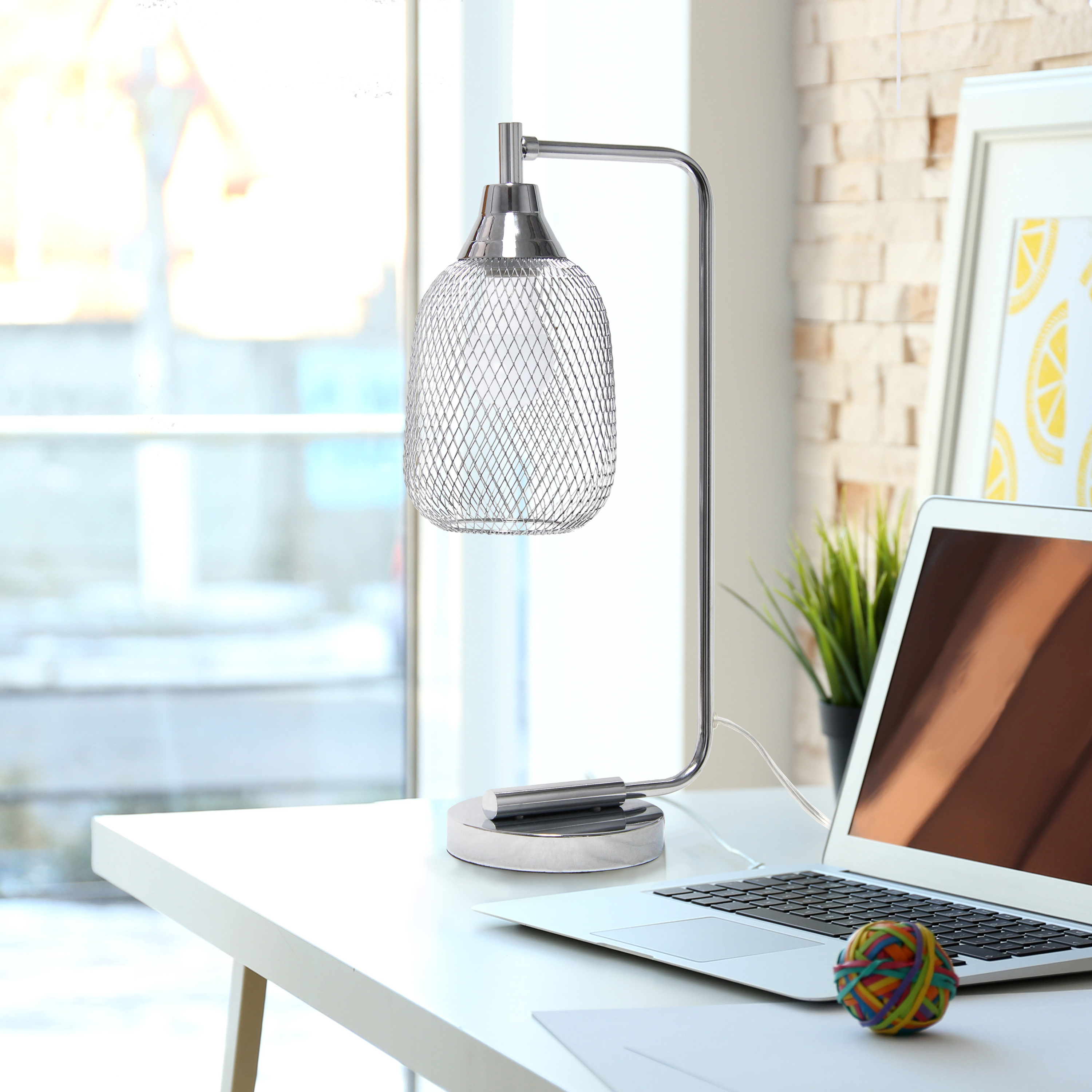 Elegant Designs 19" Industrial Mesh Wire Desk Lamp with LED Bulb, Chrome