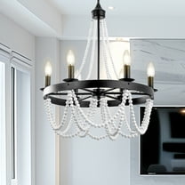 Briignite 6-Light Chandelier With Boho Pedant Wood Beaded Fixture for Bedroom, Kitchen Island, Foyer ,Ceiling Lamp Black