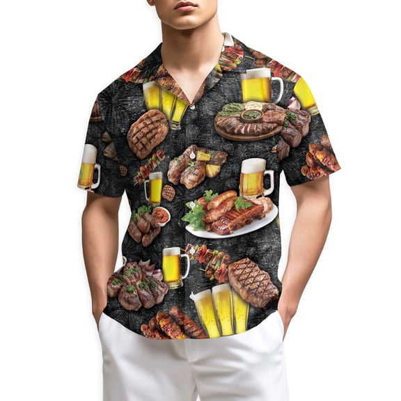 Netecom Funny BBQ Hawaiian Shirt for Men, BBQ Barbeque Lover Gifts, Food Button Down Summer Beach Short Sleeve Shirts