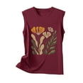 thumbnail image 5 of Tank Tops for Women under $5 Sleeveless Floral Print Round Neck Summer Printed Top Wine S, 5 of 5