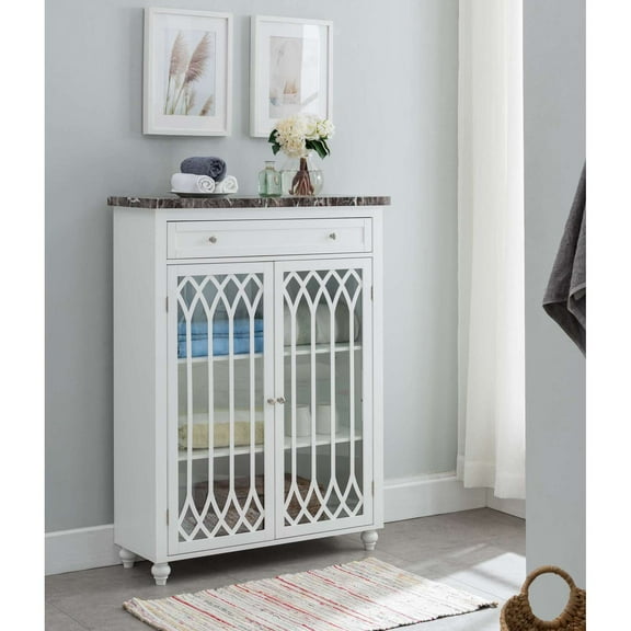 IN Room Furniture Designs Transitional MDF Wood and Glass Cabinet in White
