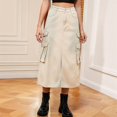 thumbnail image 5 of Women'S Long Jean Skirts with Slit Elastic Waist Cargo Denim Maxi Skirt Khaki M, 5 of 8
