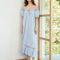 thumbnail image 5 of Previn Women's 100 Cotton Victorian Nightgown Soft Tea Length Summer Sleepwear Off Shoulder Sleep Shirt Frilly Billowy Nighty Short Sleeve Long Pajama Dress Light Blue X-Large, 5 of 5