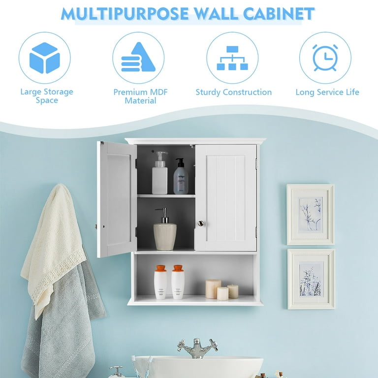 Buy Costway Wall Mount Bathroom Cabinet Storage Organizer Medicine Cabinet  with 2-Doors and 1- Shelf Cottage Collection Wall Cabinet by Costway on Dot  & Bo