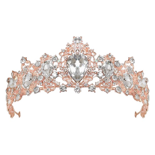 EeaseMX Corona de novia barroca, tocado de boda retro, accesorio para el cabello de fiesta para mujer (oro rosa y plata)
