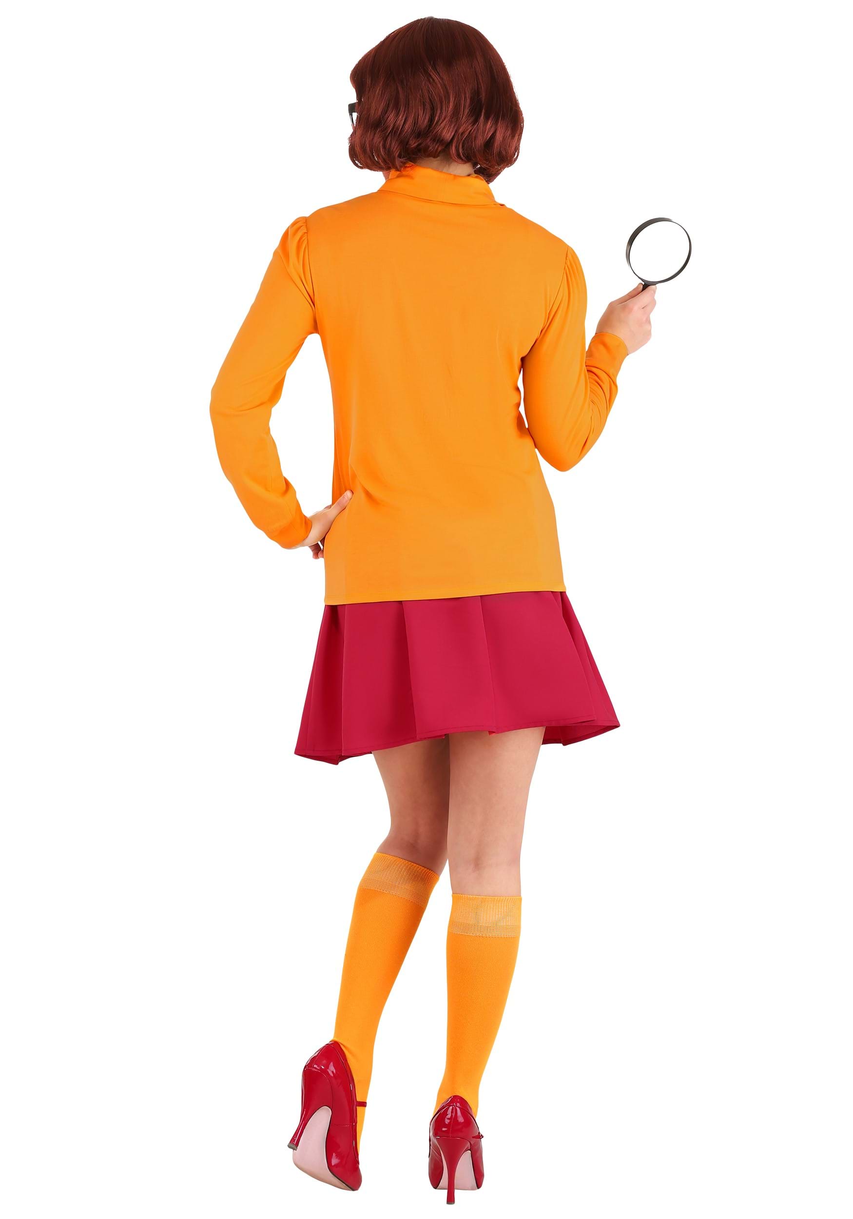 Women's Velma Costume & Wig – Orange Mystery Inc Scooby Doo Detective Dress S-3XL