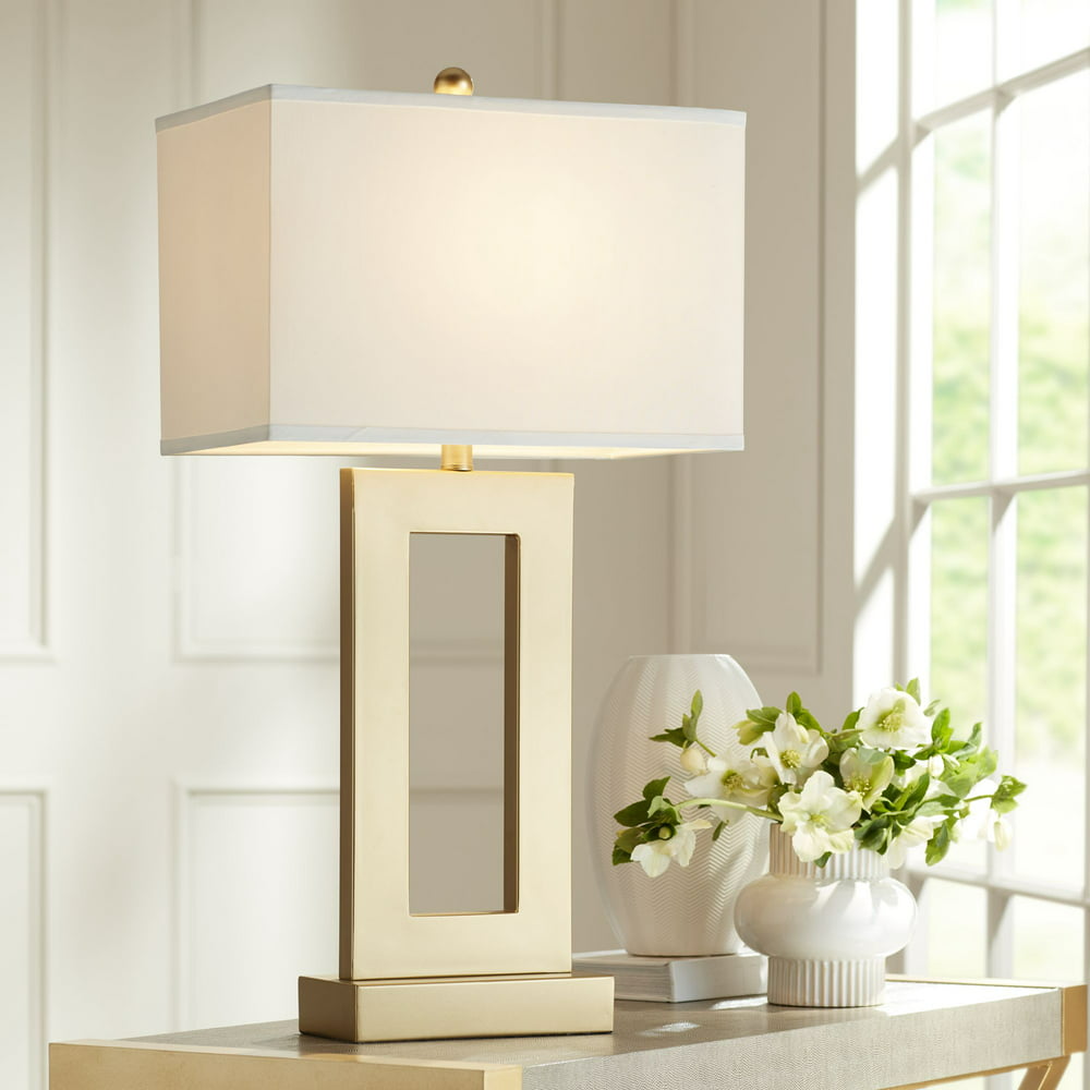 360 Lighting Modern Glam Luxury Table Lamp Gold Metal Open Base Oatmeal
