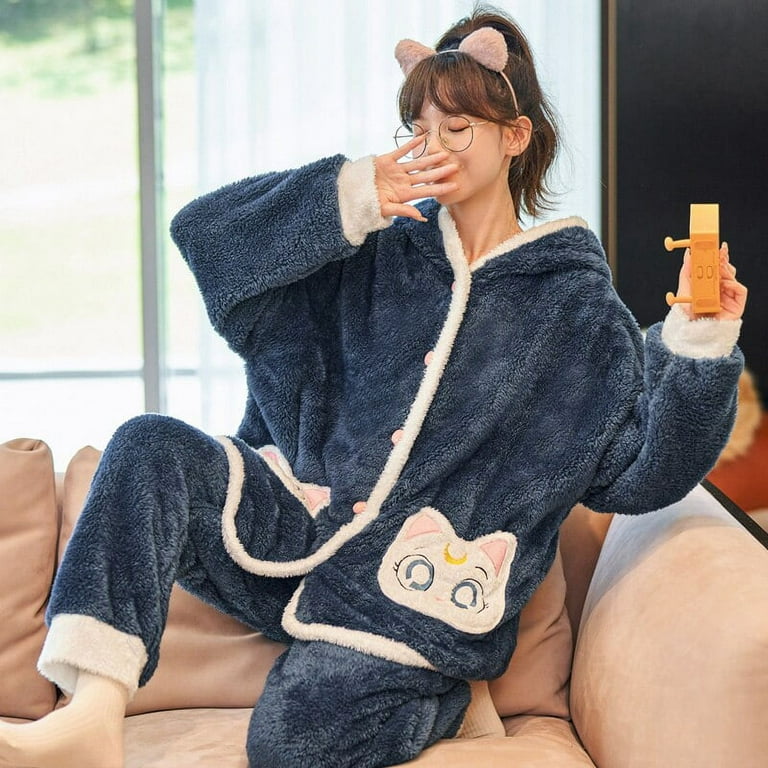 DanceeMangoo FUNISHI Womens pajamas Plush Winter Pajamas Loose Version Hooded Pajama Set Inspissate pijama mujer Plus Size 3XL Cartoon