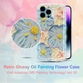 thumbnail image 3 of Case for iPhone 13 Pro Max 6.7 inch, Colorful Retro Oil Painting Flower Case Pretty Glossy Pattern Wave Case Cute Sparkly Floral Curly Cover Stylish Soft Case for Women and Girl - Blue White, 3 of 14