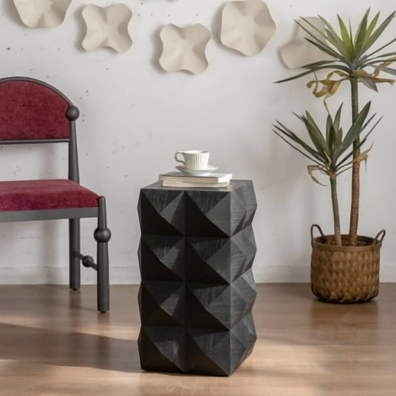 Kevinplus 23.62"Height Three-dimensional Embossed Pattern Design Retro Side Table Retro Furniture Black