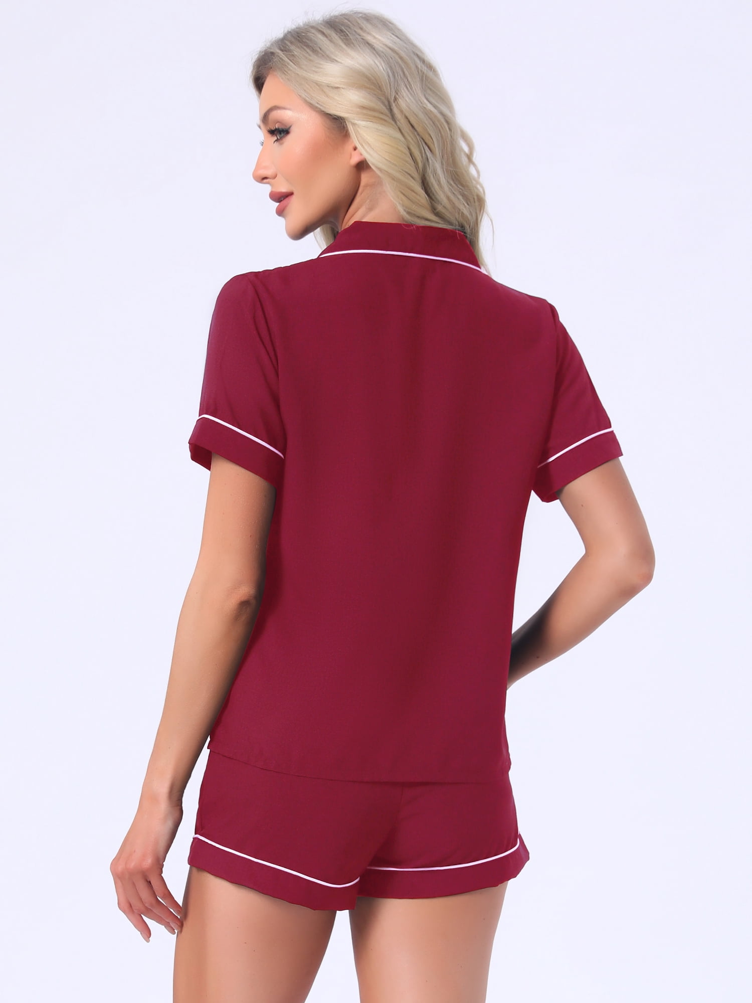 DARING DIVA Women's Pajama Set Heart Print Short Sleeve Button Down Shirt M Red
