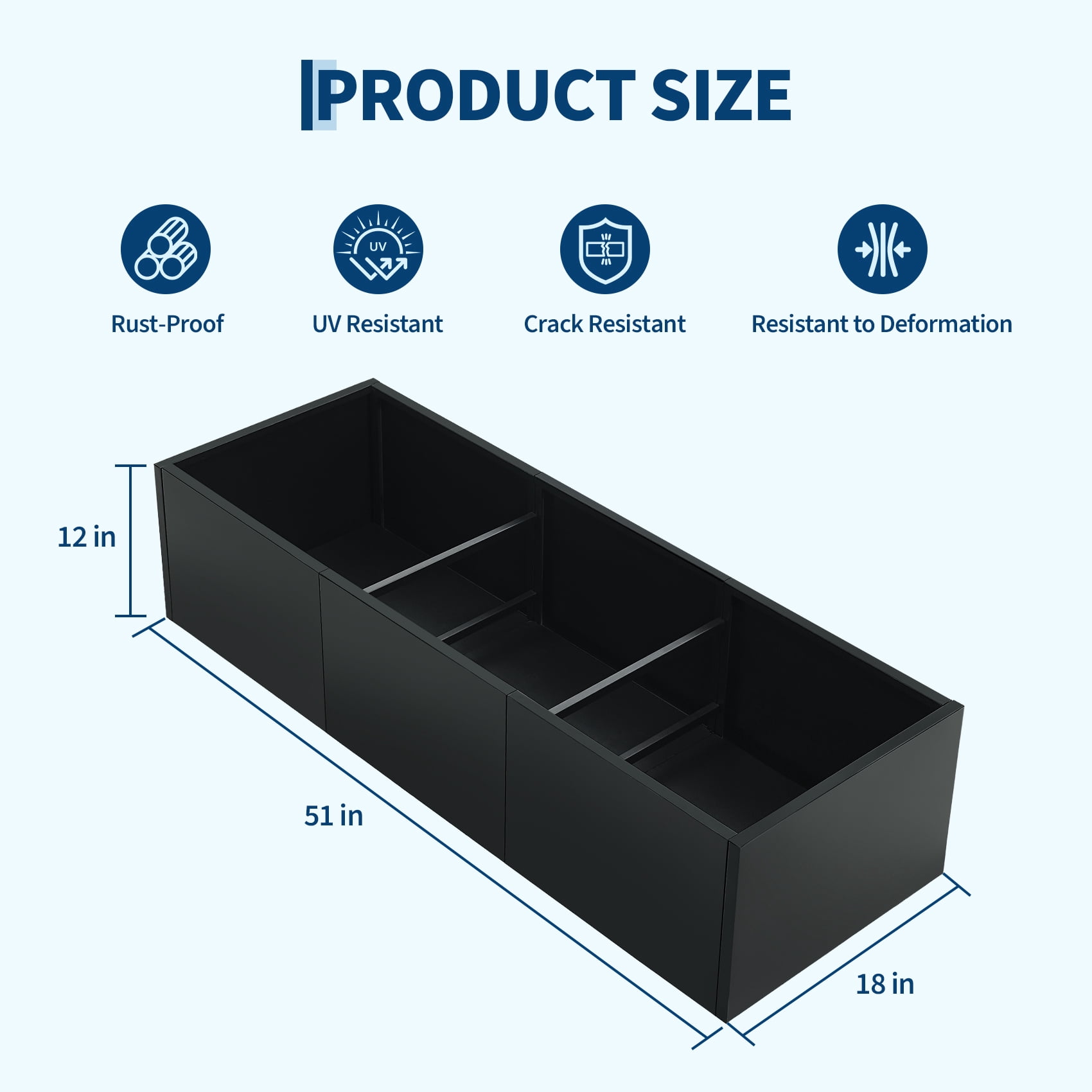 Extra Long Metal Planter Box with Drainage Holes，Home Outdoor Raised Garden Bed, Heavy Duty Steel Rectangular Planter