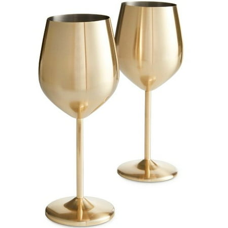 Wine Stem - VonShef 16 oz. Stainless Steel Stemmed Wine Glass (Set of 2)