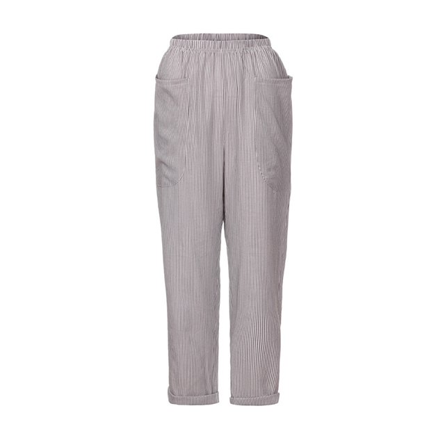 Pantalones Casuales Gibobby para Mujer Haren de Algodón Cintura Alta Lino Rayas Negro XXXL