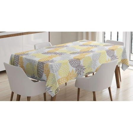 

Fruits Tablecloth Soft Toned Exotic Pineapple Figures Tropical Diet Food Artistic Illustration Rectangular Table Cover for Dining Room Kitchen 60 X 84 Inches Marigold Dimgray by Ambesonne