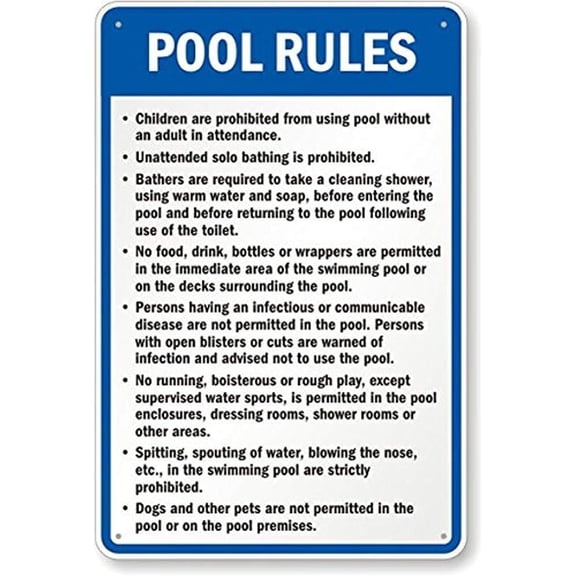 Georgia Pool Rules Sign, Heavy Duty Aluminum Sign, 80 mil, 8" X 12" inch