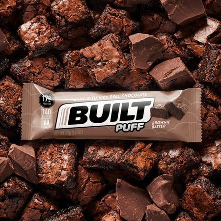 BUILT Puff Protein Bar, Gluten Free, Low Sugar, Brownie Batter, 12 Ct Box