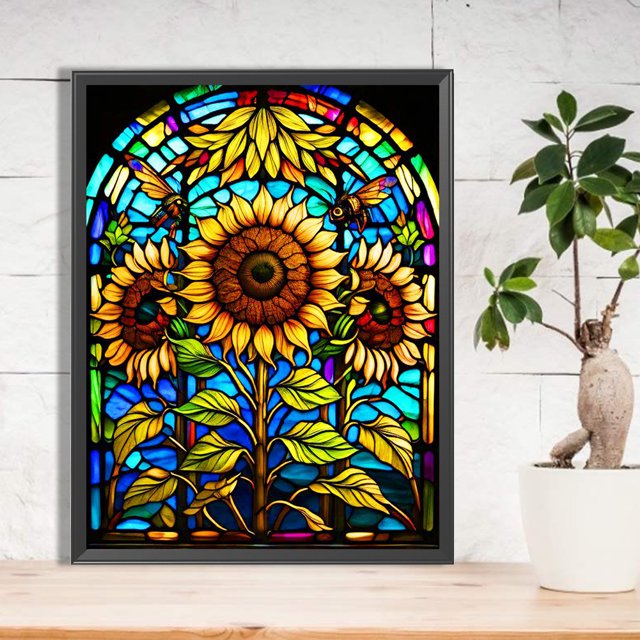 Cuadros Decorativos Pintura de diamante 5D DIY Taladro redondo completo Vidrieras Girasol Decoración (A7373) DQrwqpou embutido en tela