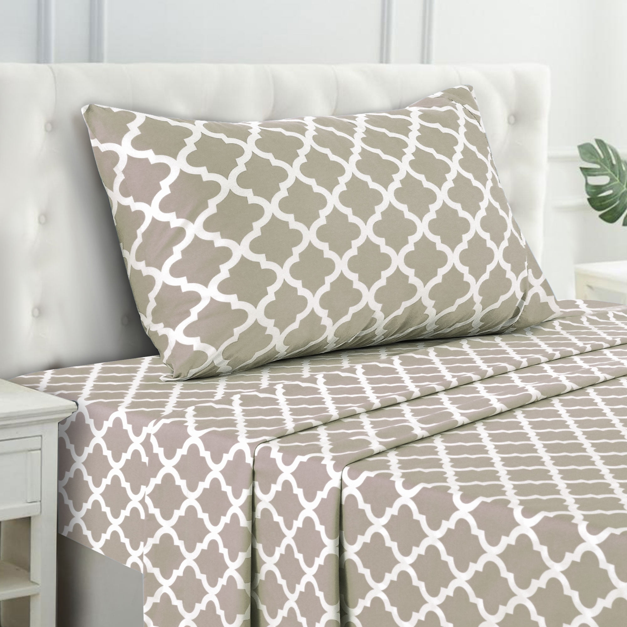 Home Collection Deals Lux Decor Twin XL Bed Sheets Set 3 Piece - Quatrefoil Pattern, Ultra Soft Sheet Deep Pocket Fit, Wrinkle Free, Breathable & Fade Resistant OEKO-TEX Certified, Taupe