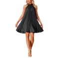 thumbnail image 2 of INSPIRE CHIC Women's Dress Halter Neck Sleeveless Pleated Spring Summer Casual Sundress S Black, 2 of 6