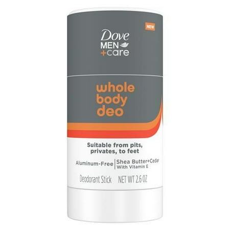 Dove Men+Care Whole Body Deo Aluminum-Free Deodorant Stick Shea Butter + Cedar From Pits, Privates, To Feet With Vitamin E 2.6 Oz Packaging May Vary - Pack of 2