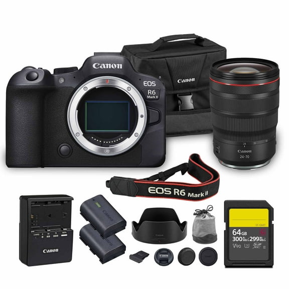 Canon EOS R6 Mark II Mirrorless Camera | 24.2MP Full Frame Sensor 4K 60p Video | Dual Pixel AF In-Body Stabilization for Professionals (5666C002)   Canon RF 24-70mm Lens   64GB Card   More