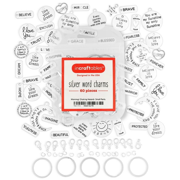Incraftables Silver Word Charms Bulk 60 Pcs With 15 Pcs Clasps Rings By Incraftables For Jewelry Bracelet Making Walmart Com Walmart Com