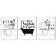 thumbnail image 3 of 3 Pieces Funny Bathroom Canvas Wall Art Bathroom Quotes on Retro Wood Style Artwork Black and White Toilet Bathtub Bath Set Poster Print for Restroom Farmhouse Bath Bathroom Decor, 3 of 6