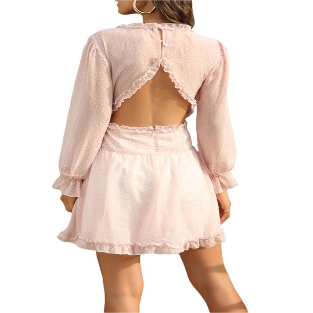 PENGXIANG Robe à Motif Imprimé pour Femmes Manches Longues Col en V Profond Multiple Couches une-Pièce S/ M/ L/ TG