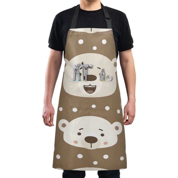 Cute Polar Bear Head Kitchen Apron with 2 Pockets Adjustable waterproof Cooking Aprons for Women Men Chef