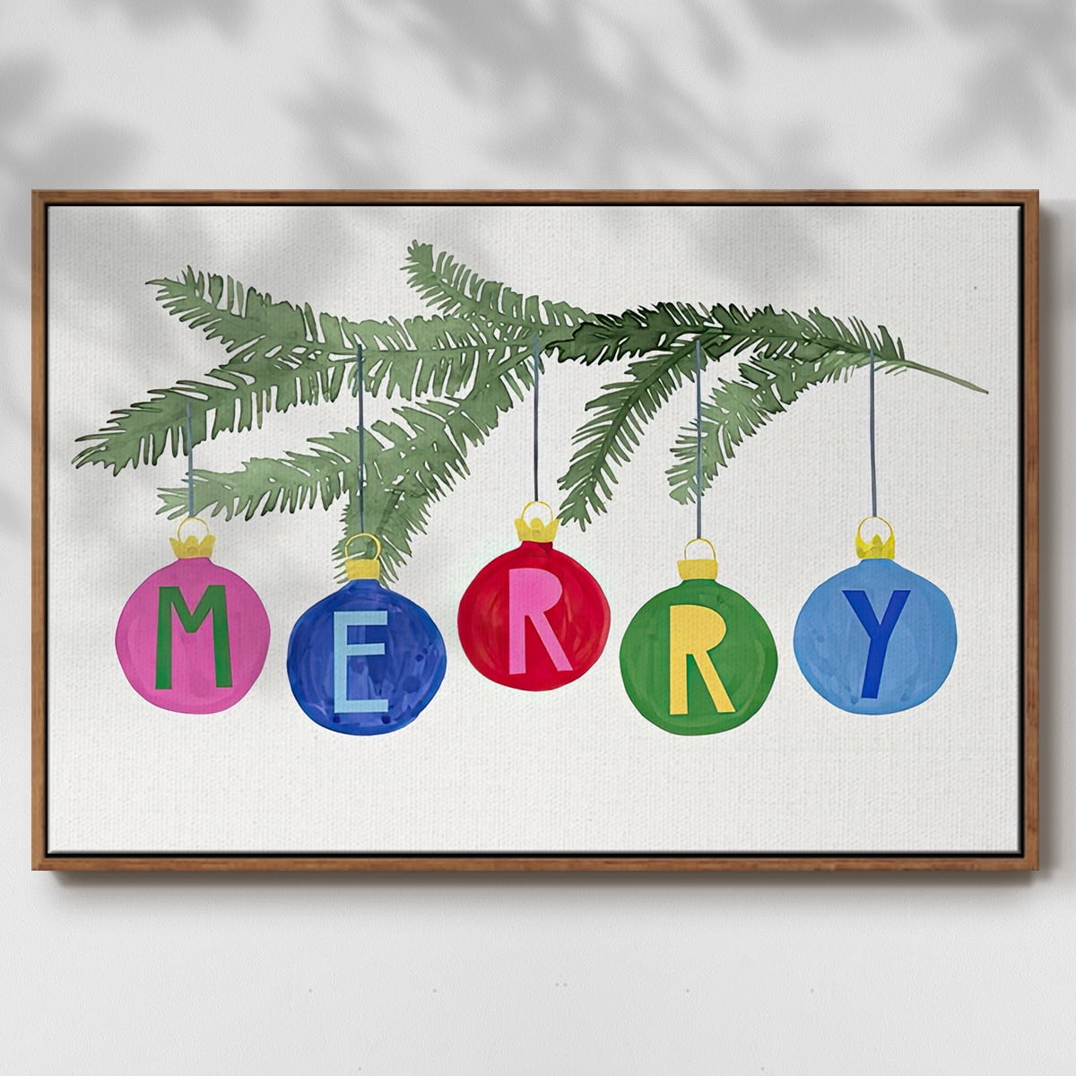 Colorful Christmas Collection A - Framed Gallery Wrapped Holiday Canvas - 25 x 37 - Rosewood Frame