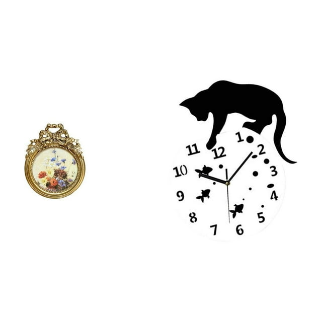 Marco De Fotos Antiguo De Gato, Reloj De Fotos Vintage Redondo, Ornamentado, De Estilo Europeo, Para Escritorio O Pared, Colgante, Silencioso, Sin Tictac, Analógico, Ideal Como Regalo De