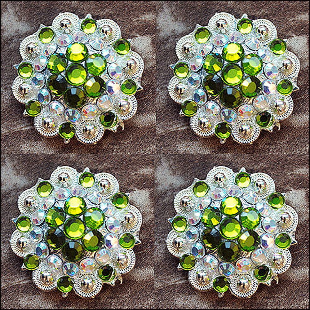 74HS Set Of 4 Western Screw Back Concho Peridot Green Crystal 1-1/4In Saddle - image 4 of 7