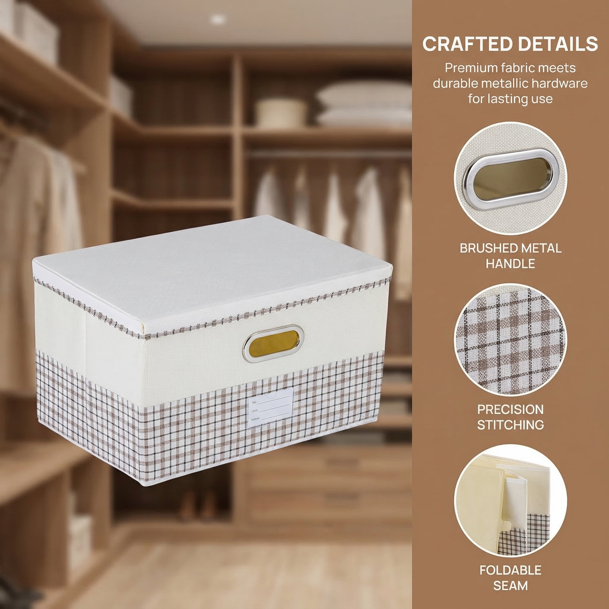 Unique Bargains Storage Cube Fabric Storage Bin with Handles Beige 15*9.8*8.3in