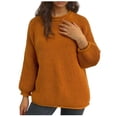 thumbnail image 4 of QUNYINEY Crew Neck Womens Sweaters Fall Pullover Solid Orange Cable Knit Tops Regular Long Sleeve Casual Sweaters, 4 of 4