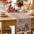 thumbnail image 2 of Christmas Table Runner Merry Christmas Gnome Table Runners Xmas Trees Truck Wood Grain Cotton Linen Dresser Scarf Kitchen Dining Table Decor for Christmas Holiday Party Decor 13x90 Inch, 2 of 9