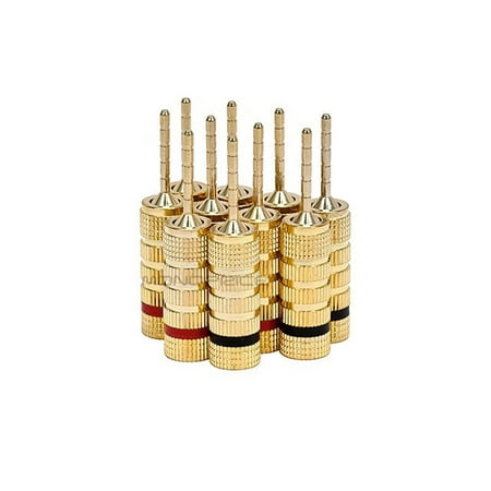 Monoprice 5 PAIRS OF High-Quality Gold Plated Speaker Pin Plugs, Pin Screw Type (9438)