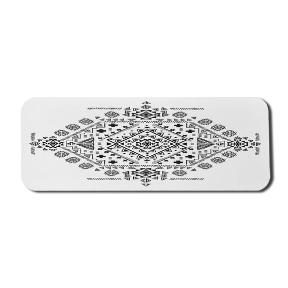 Mexican Computer Mouse Pad, Maya with Prehistoric Geometric Form Triangles Lines and Squares Print, Rectangle Non-Slip Rubber Mousepad Large, 31" x 12" Gaming Size, Black White, by Ambesonne