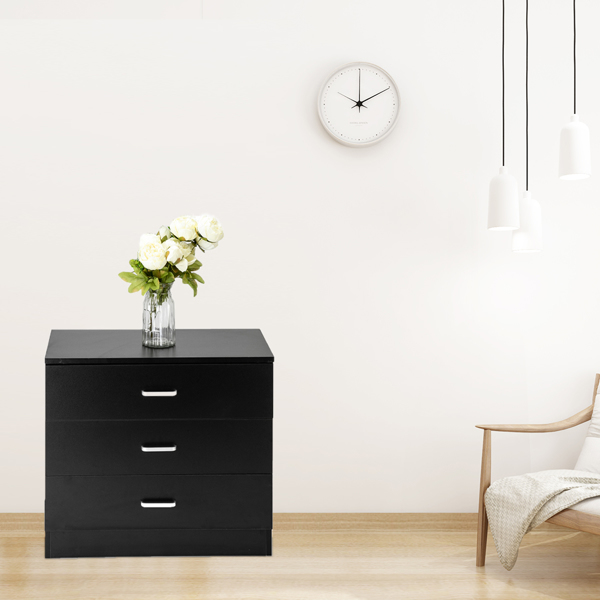Alvantor Modern Black 3-Drawer Storage Chest, P2 Particle Board, Compact Design, 25.98 x 13 x 22.05 inches