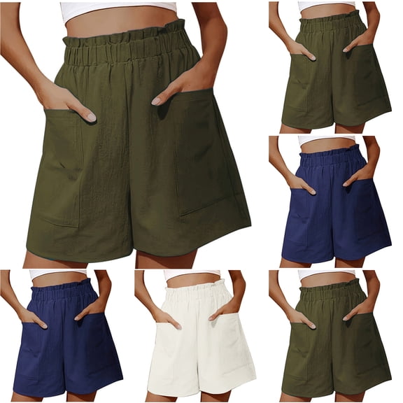 Bixock Women's Plus Size Loose Shorts,Elastic Waisted Wide Leg Short Pants,Solid Color Strap Shorts with Back Pockets Loose Fitted Casual Summer Bottoms