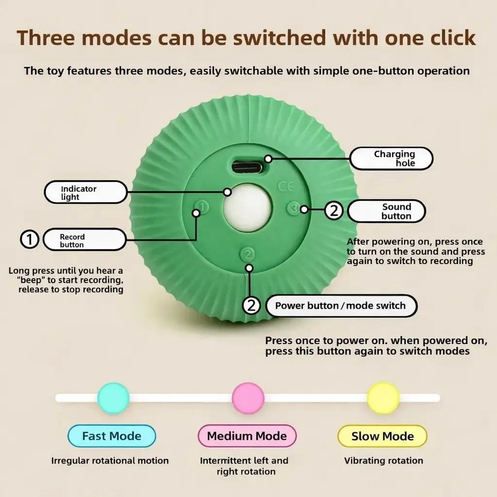 2026 New Interactive Dog Toys with Rotating Cotton Rope,Automatic Moving Interactive Cat Toy,3 Speed Modes, USB Rechargeable Smart Motion Rolling Ball with Tail Rope,Indoor for Kittens & Small Dogs