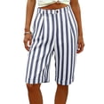 thumbnail image 6 of Striped Shorts Women High Waisted Knee Length Bermuda Shorts Summer Beach Vacation Casual Loose Fit Shorts with Pockets Blue, 6 of 8
