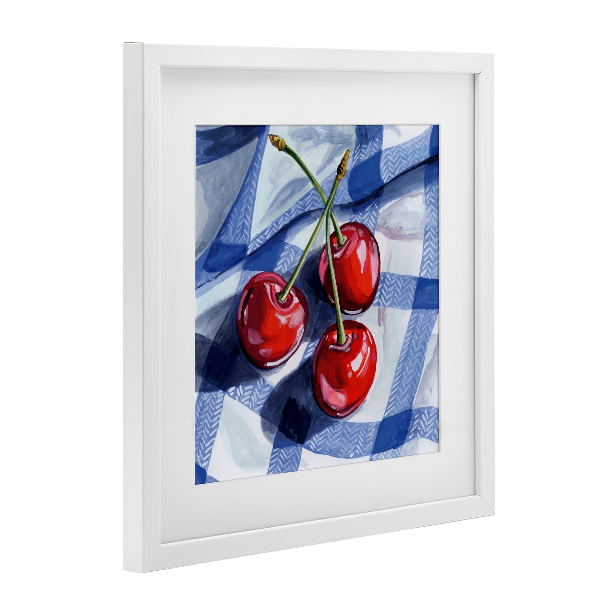 Stupell Industries Three Picnic Cherries on Gingham White Framed Print Under Glass, design by Kate Jarvik Birch