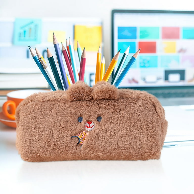 Clearance！Pencil Case Pen Pencil Bag Pencil Box Stationery Pencil  Pouch,Cute And Confused High-value Girl Stationery Boxbear Large-capacity  Pencil Bag Plush Pencil Bag 
