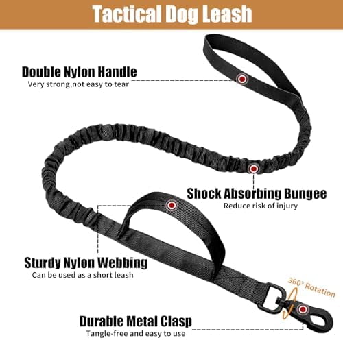Tactical Dog Collar Leash Set, Adjustable Military Training Nylon Collar Dog Training with Control Handleand Metal Buckle, Dog Collar for Medium Large Dogs (Black,XL)