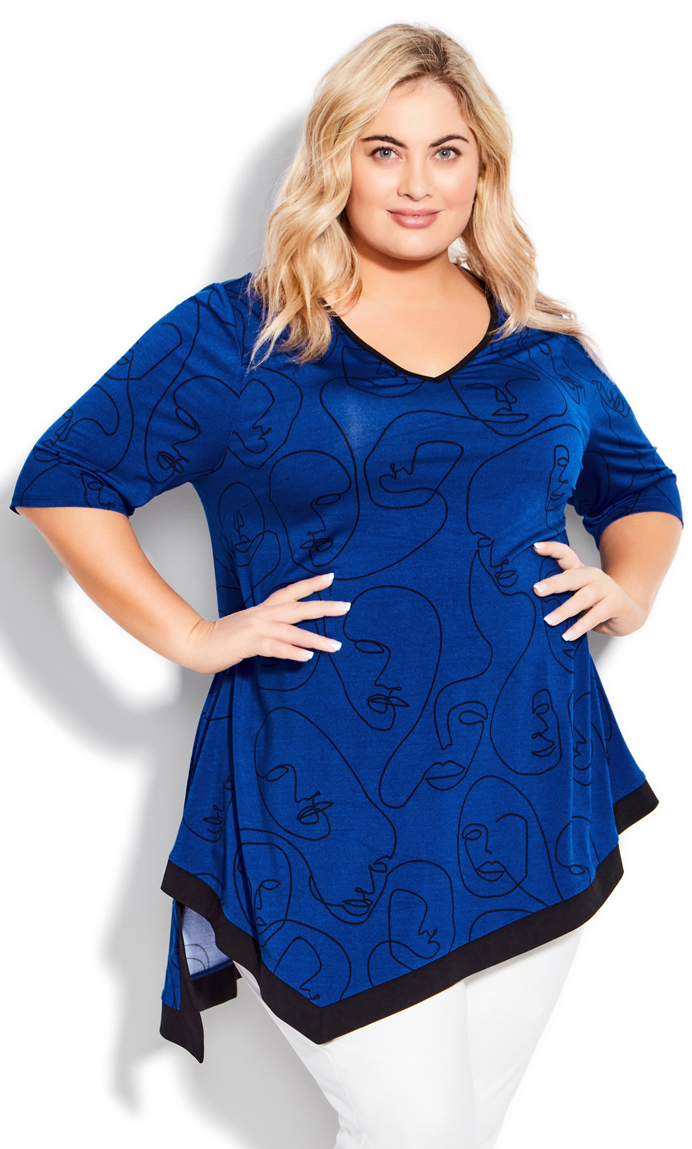 Arna York Women's Plus Size Visage Asymmetrical Relaxed Tunic Top