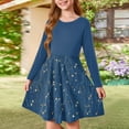 thumbnail image 2 of Abcomgle Long Sleeve Dress for Girls 10-12 Casual A-Line Fall Girls T-Shirt Dresses Vintage Floral Print Crew Neck Girls Skater Dress Summer Swing Dresses for 4-14t Kids 11-12 Years,Navy, 2 of 5