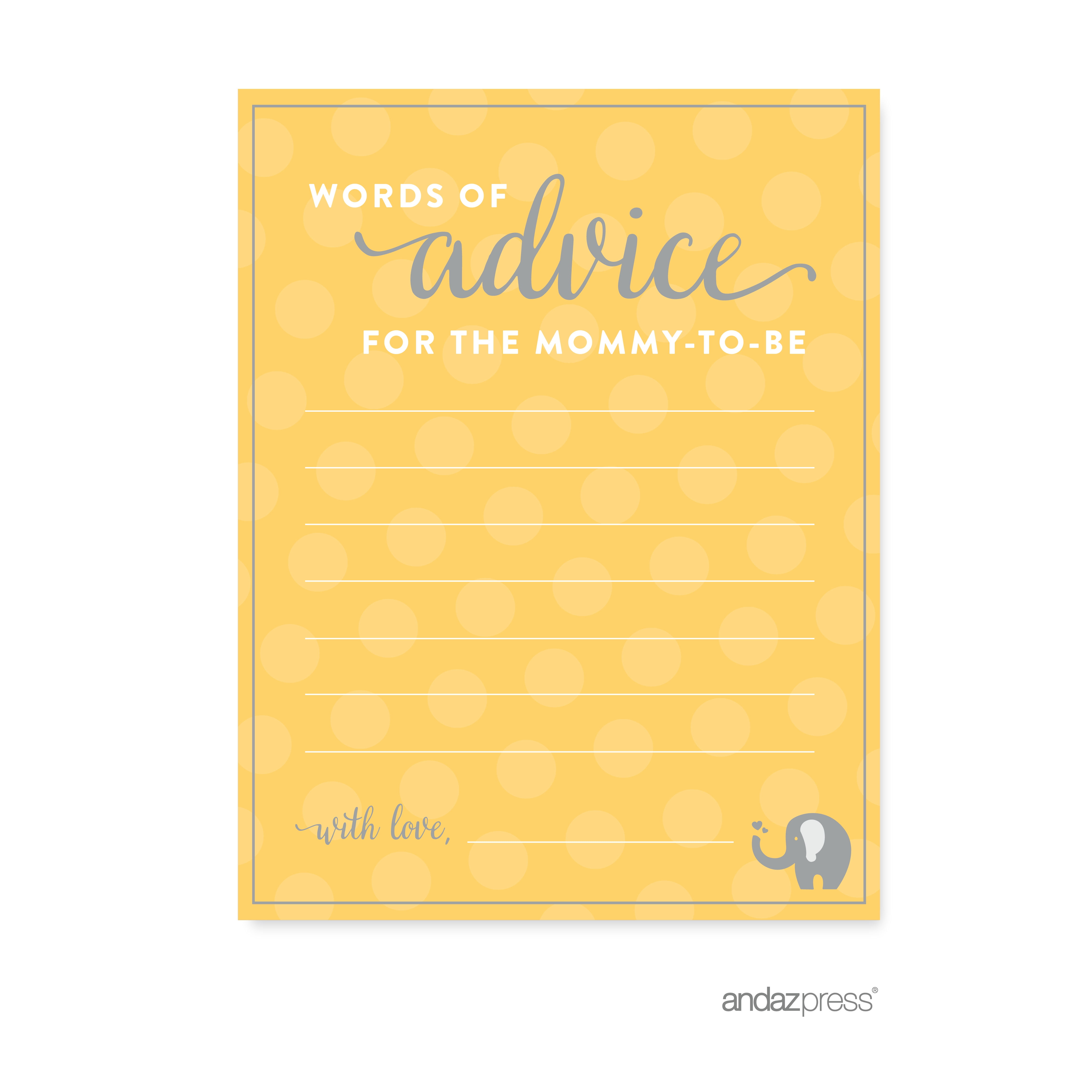 Advice Cards Yellow Gender Neutral Elephant Baby Shower Games 20 Advice Cards Yellow Gender Neutral Elephant Baby Shower Games 20