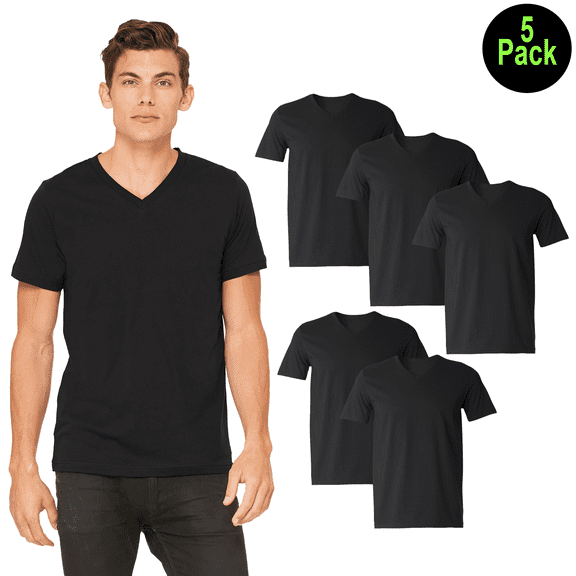 Gildan Softstyle T-Shirt for Men, Short Sleeve V-Neck Modern Classic Fit Tee, Black, S, 5 Pack
